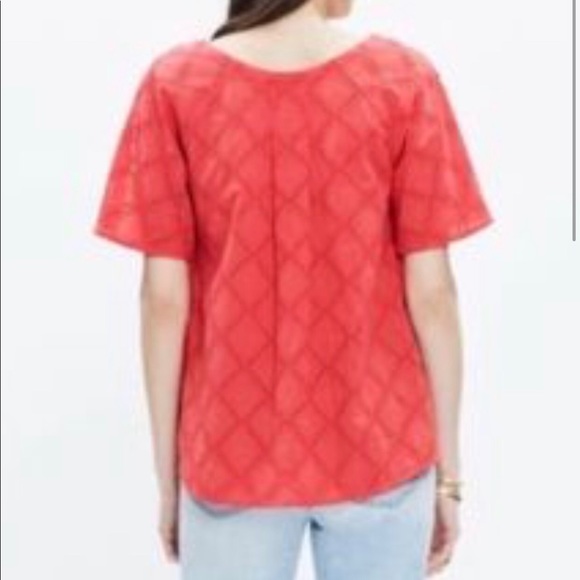 Madewell coral eyelet lattice blouse with cutouts - Picture 3 of 6